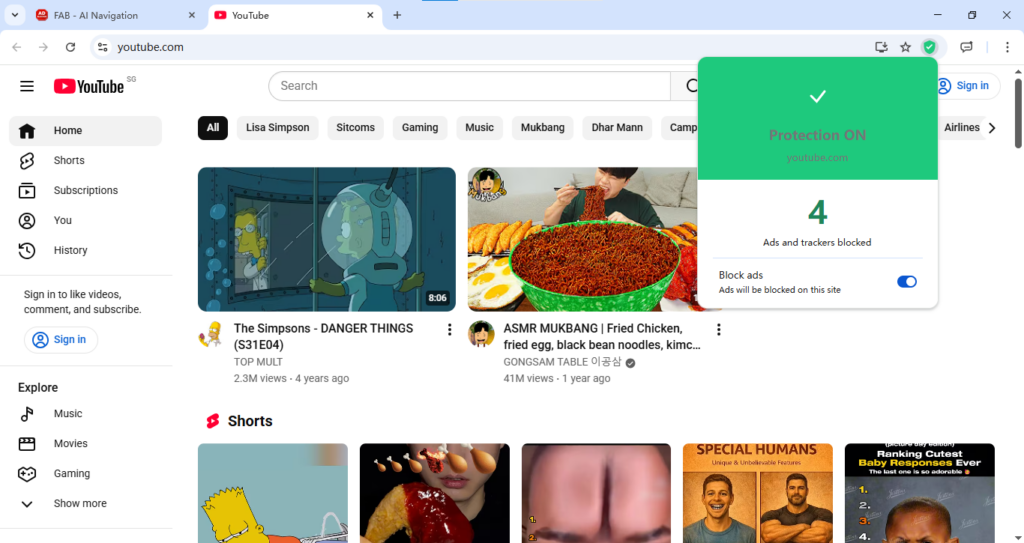 Ads blocking for Youtube