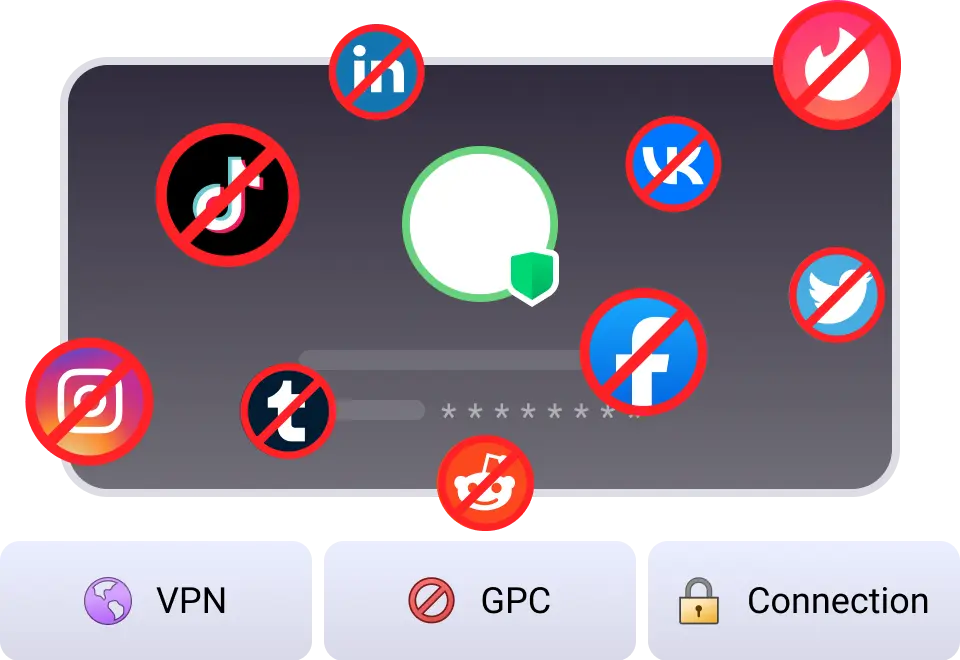 FABshield Browser features include GPC support, VPN protection, and browsing data clearing to enhance privacy, prevent tracking, secure connections, and maintain user control over personal online activity.